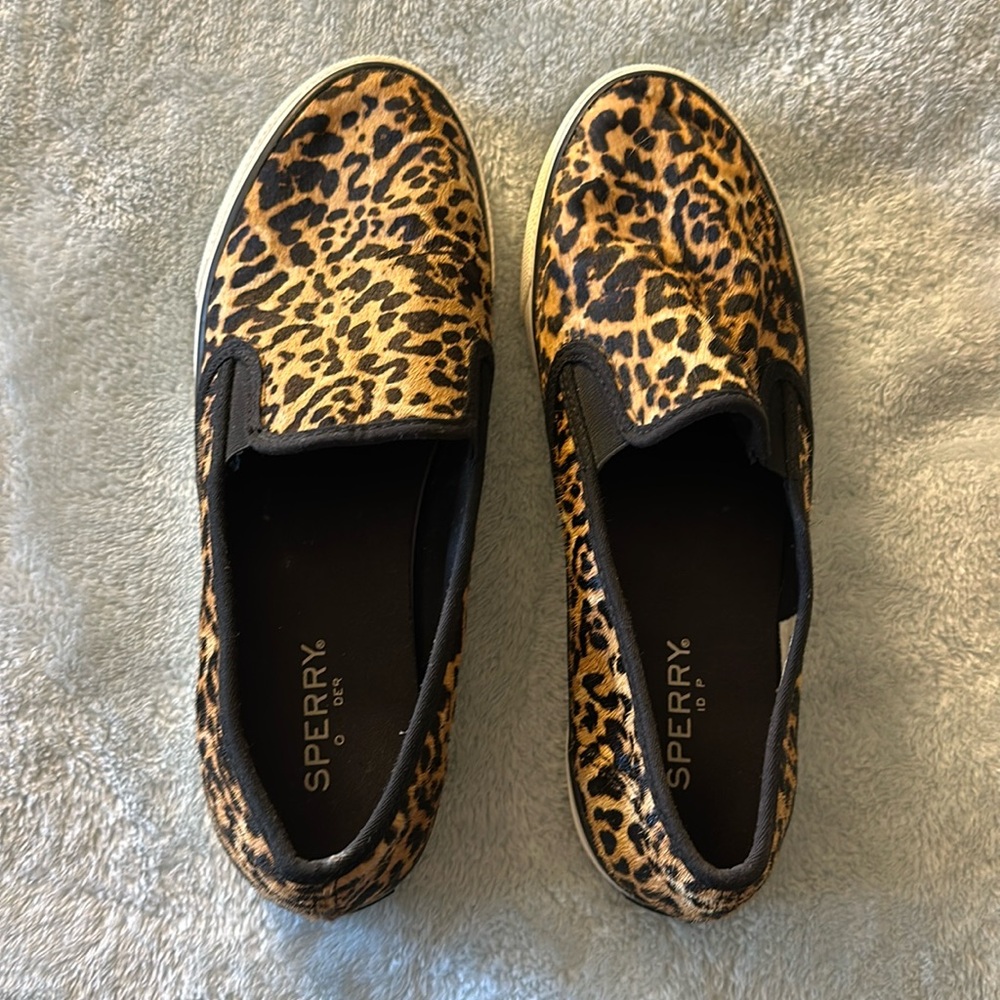 Sperry Black & Brown Animal Print Slides